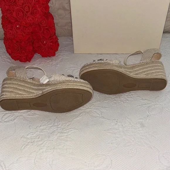 Anne Klein Cream Espadrille Wedges with Gem Accents - Picture 8 of 10